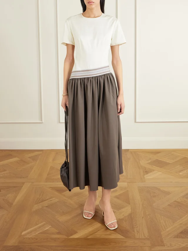 ABADIA Sadu asymmetric grosgrain-trimmed cotton-jersey and twill maxi dress in Beige, photo 2 of 2 from NET-A-PORTER (Canada)