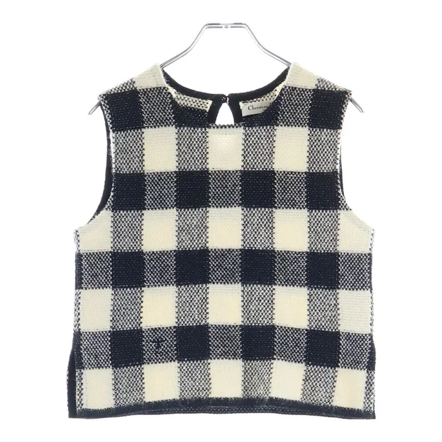 Dior Knit Vest Block Check Sleeveless Wool Alpaca Black White in Black Wool from The Reluxe
