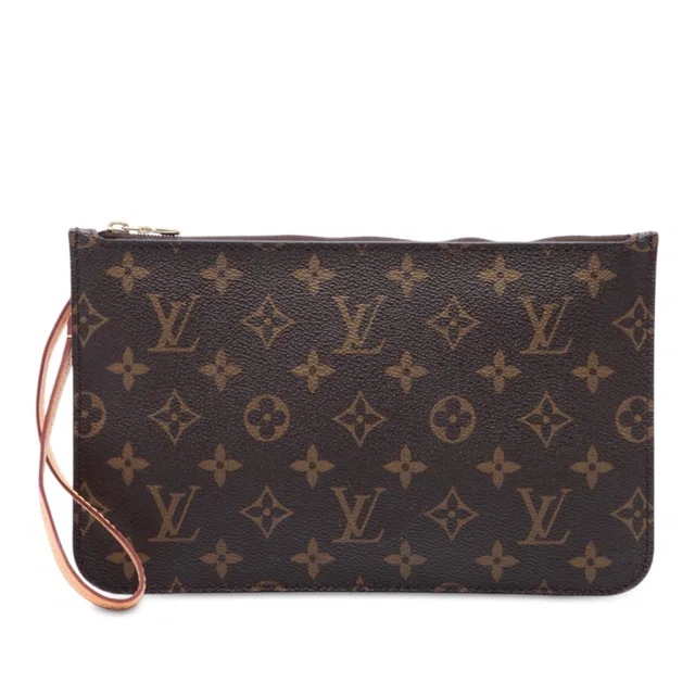 Brown Louis Vuitton Monogram Neverfull MM Pouch Clutch Bag in Brown Coated canvas from Designer Revival