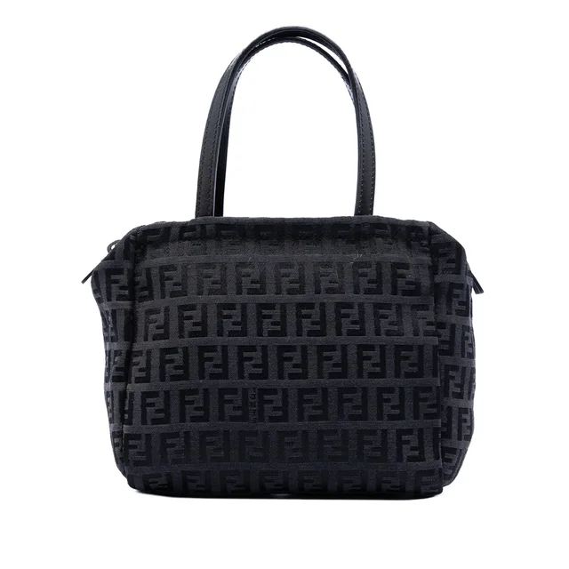 Black Fendi Zucchino Canvas Handbag in Black Canvas from Designer Revival
