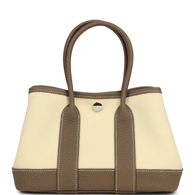 Hermès Garden Party Neo 23 Vanille Toile Officier Canvas and Etoupe Negonda Palladium Hardware in Taupe Canvas from Madison Avenue Couture