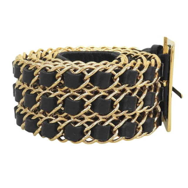 Chanel Chain Belt Black/Gold in Black Leather from VINTAGE QOO TOKYO, photo 2 of 7