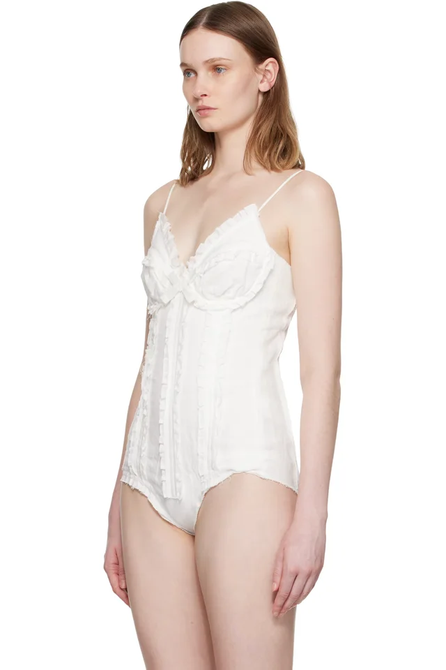 SHUSHU/TONG White Ruched Bustier Cami Bodysuit, photo 4 of 5 from SSENSE