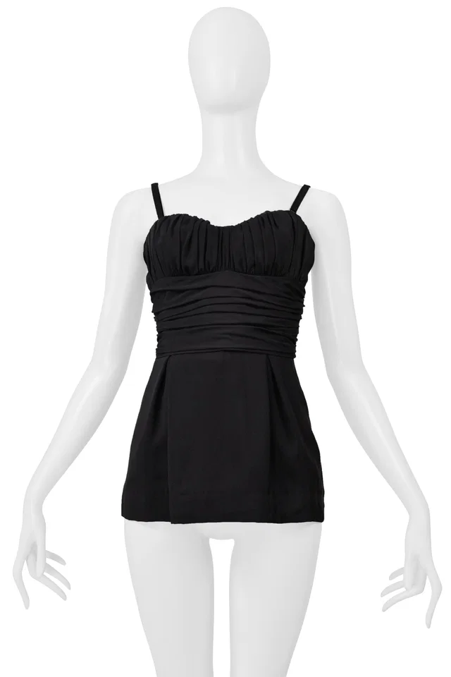 Dolce & Gabbana Black Pleated Corset Top With White Back in Black Silk from Resurrection Vintage