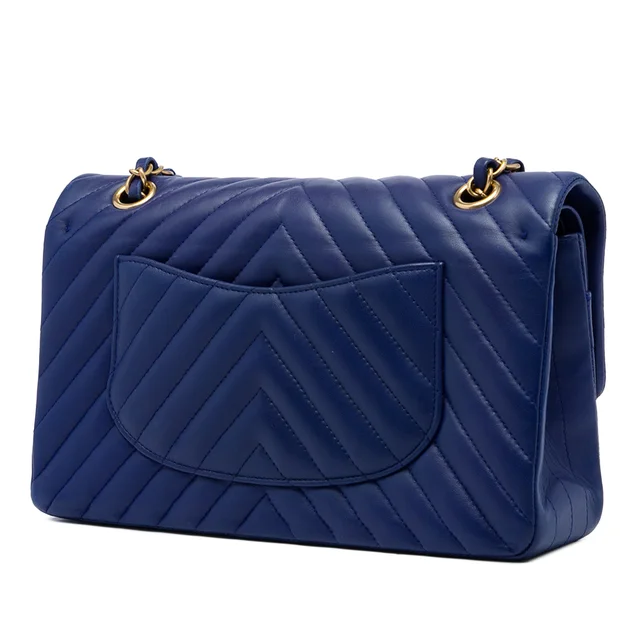 Blue Chanel Medium Classic Chevron Lambskin Double Flap Shoulder Bag in Blue Lambskin from Designer Revival, photo 2 of 2