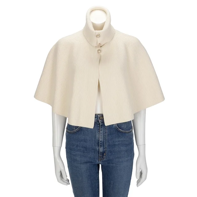 Chanel Knit Gripoix Button Cape FR 38 in Ecru Wool from Blue Spinach