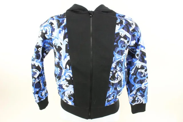 Versace Size 10A Boy's Black Blue Baroque Zip Up Hoodie Sweatshirt Kids in Black from Bagriculture