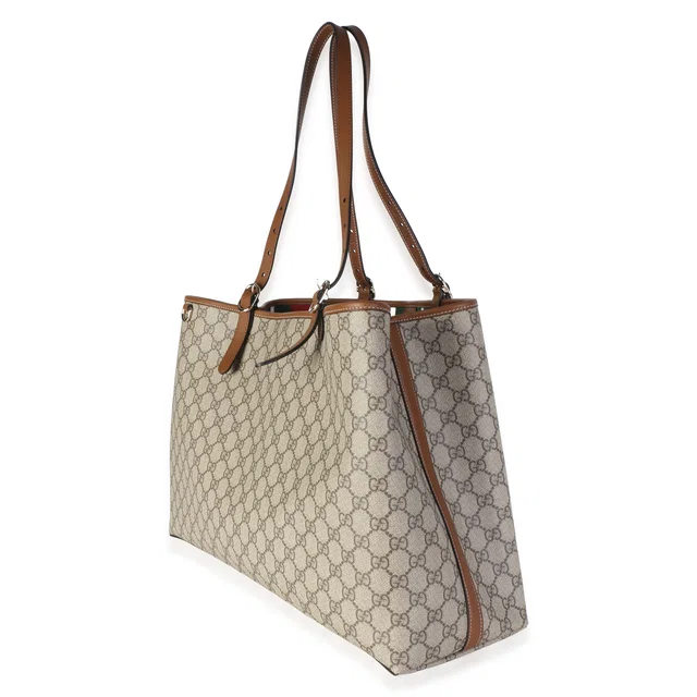 Gucci Beige Brown GG Supreme Monogram Emblem Maxi Tote in Brown Canvas from myGemma
