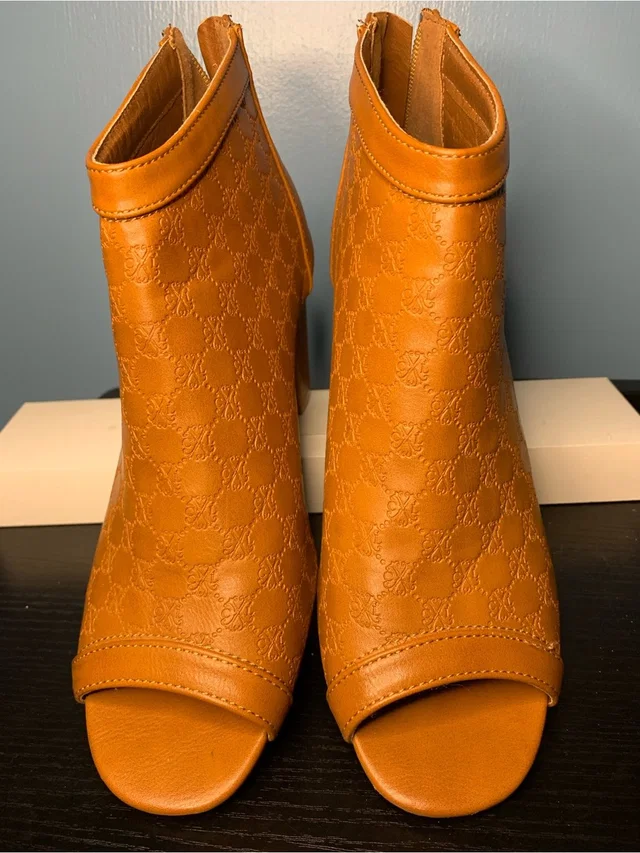 Christian Lacroix Tan Embossed Peep-Toe Shootie in brown|neutral from Poshmark