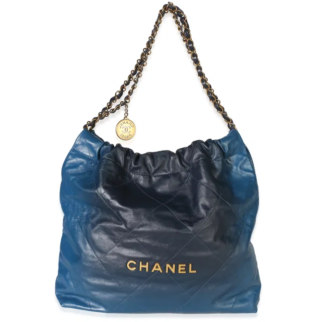 Blue Shaded Quilted Calfskin Medium Chanel 22 Hobo in Blue Calfskin from myGemma