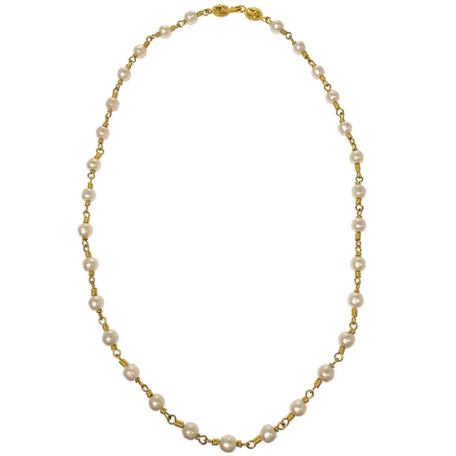 Chanel Gold Chain Costume Pearl Long Necklace 96A in Gold from AMORE Vintage Tokyo