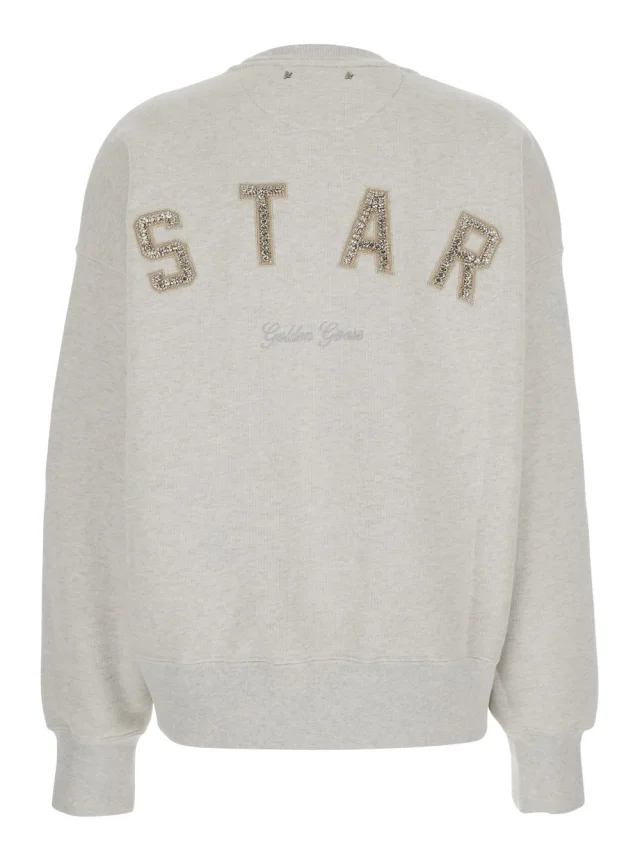 GOLDEN GOOSE gray Crewneck sweatshirt with glitter logo lettering on the front in cotton for women in Grey 100% Cotton, photo 3 of 6 from Gaudenzi Boutique