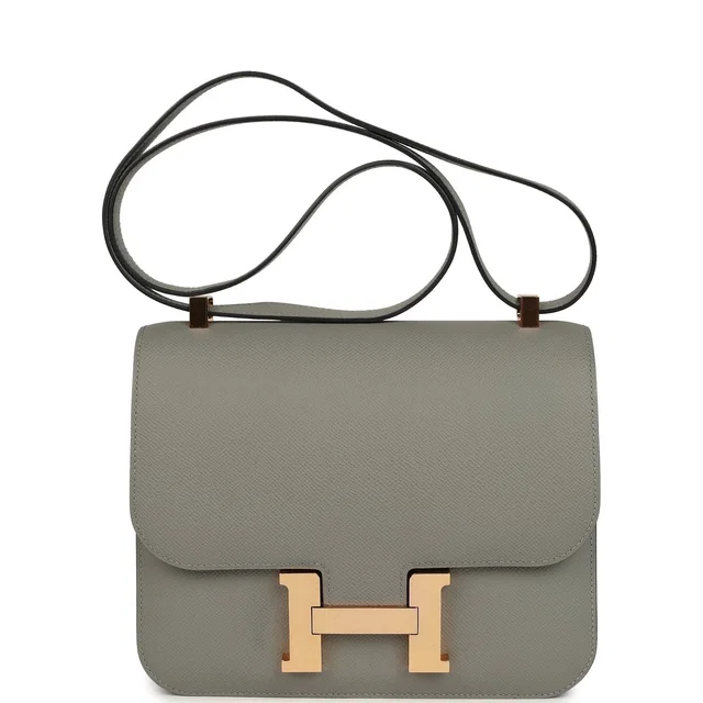 Hermès Special Order (HSS) Constance 24 Gris Mouette Verso Epsom Rose Gold Hardware in Grey Epsom leather from Madison Avenue Couture