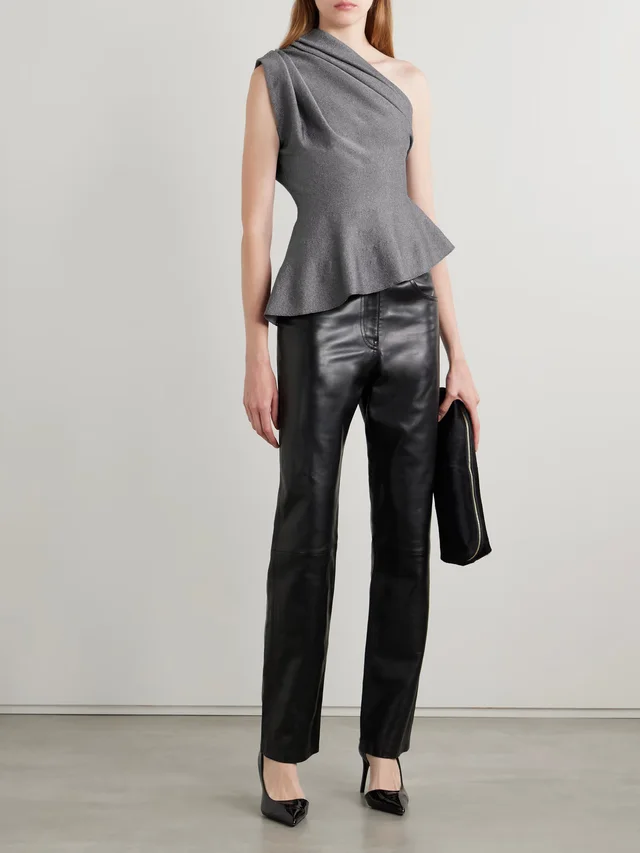 KHAITE Aimee asymmetric one-shoulder draped Lurex peplum top in Metallic, photo 2 of 2 from NET-A-PORTER (Canada)