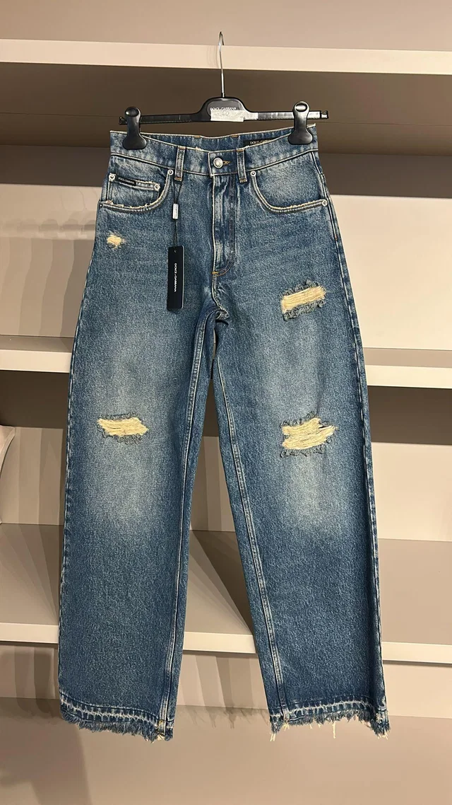 Dolce & Gabbana Blue YELLOW Jeans Metal Logo in Blue from Luxury Promise