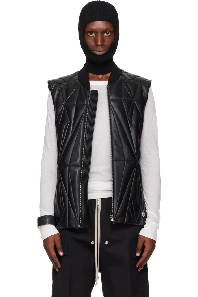 Moncler + Rick Owens Black Geocamo Flight Leather Vest, image 1 of 1 from SSENSE