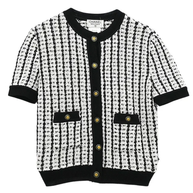 Chanel Short Sleeve Cardigan White #42 in White Nylon from AMORE Vintage Tokyo