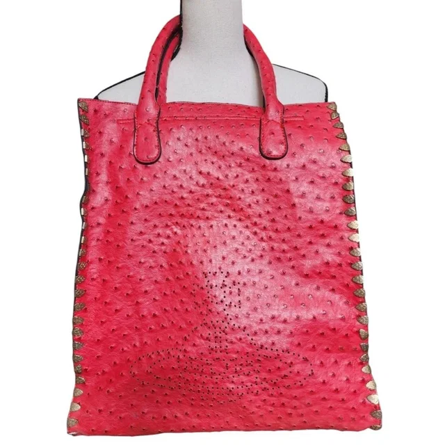 Vivienne Westwood Red Ostrich Bag Large Orb Logo On Front in red|neutral|gold|brown Ostrich from Poshmark