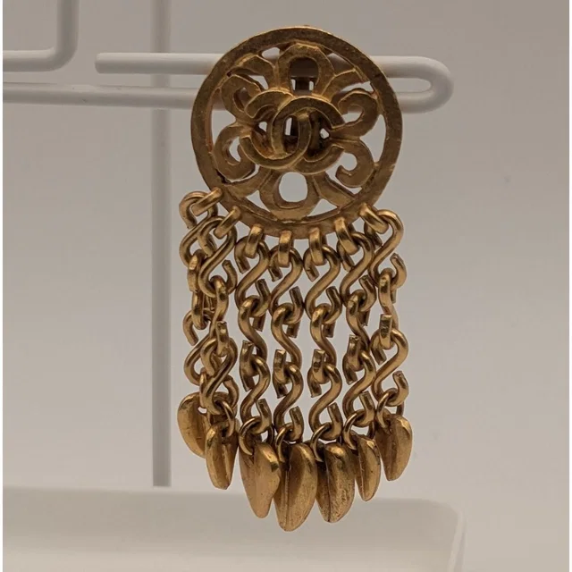 Chanel Single Earring CC Logo Gold Fringe Swing Ear in Gold from The Reluxe