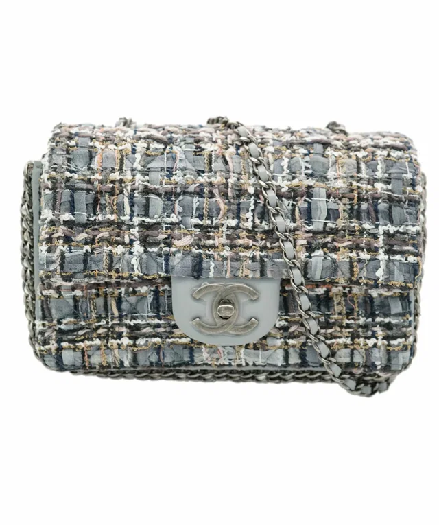 Chanel Grey Tweed River of Pearls Mini Flap Crossbody Bag in Grey Tweed from Luxury Promise