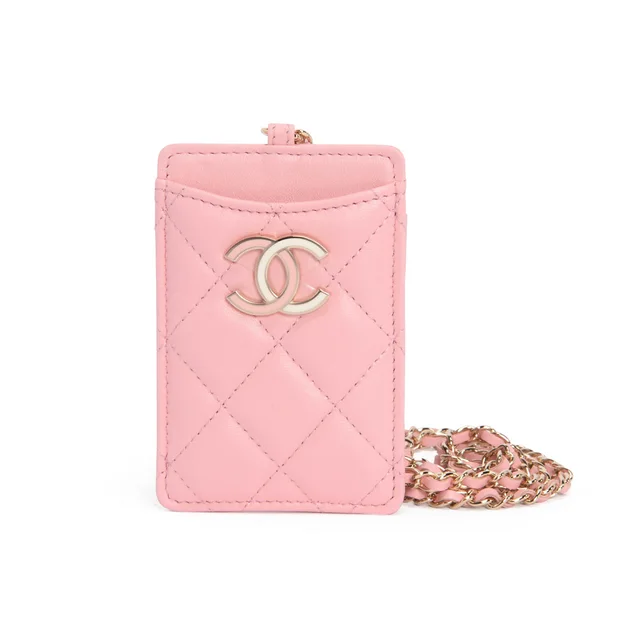 Chanel CC Chain Card Holder in Pink Lambskin from Blue Spinach