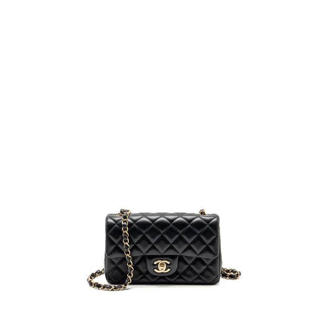 Chanel Mini Rectangular Flap Bag Lambskin Black LGHW (Microchip) in Black Lambskin from EMIER
