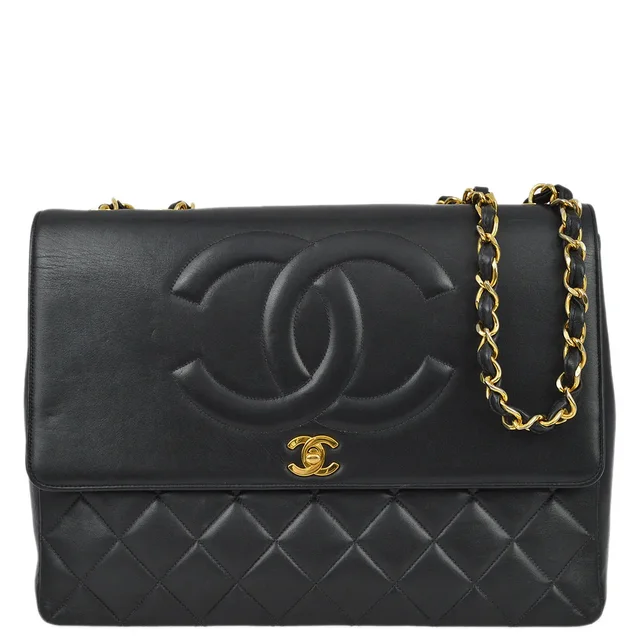 Chanel 1991-1994 Black Lambskin Maxi Straight CC Flap in Black Lambskin from AMORE Vintage Tokyo
