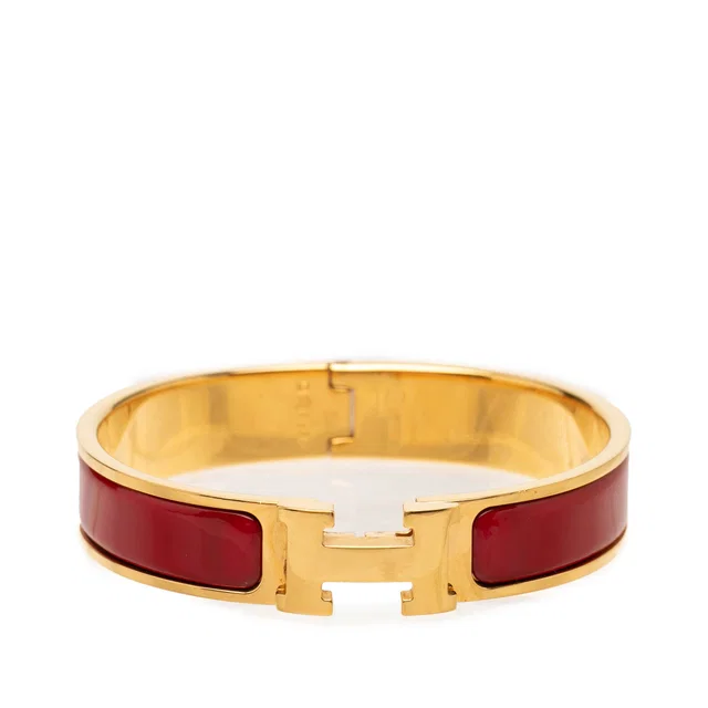 Red Hermès Narrow Enamel Clic H Bracelet PM in Red from Designer Revival