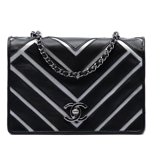 Black Chanel Small Chevron Lambskin Couture Flap Crossbody Bag in Black Lambskin from Designer Revival
