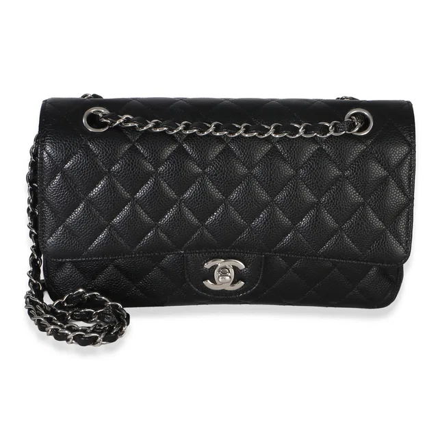 Chanel Black Quilted Caviar Medium Classic Double Flap Handbag Leather in Black Caviar leather from HEWI