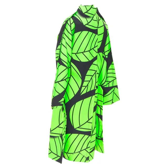 Comme des Garcons leaf print 2D oversized structured canvas coat in green, photo 6 of 6 from ShopSimon