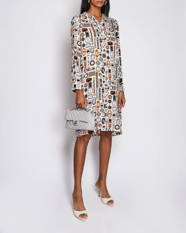 Hermès Cream Long Sleeve Debardeur Midi Button Dress Size FR 40 (UK 12) in White Silk from Sellier