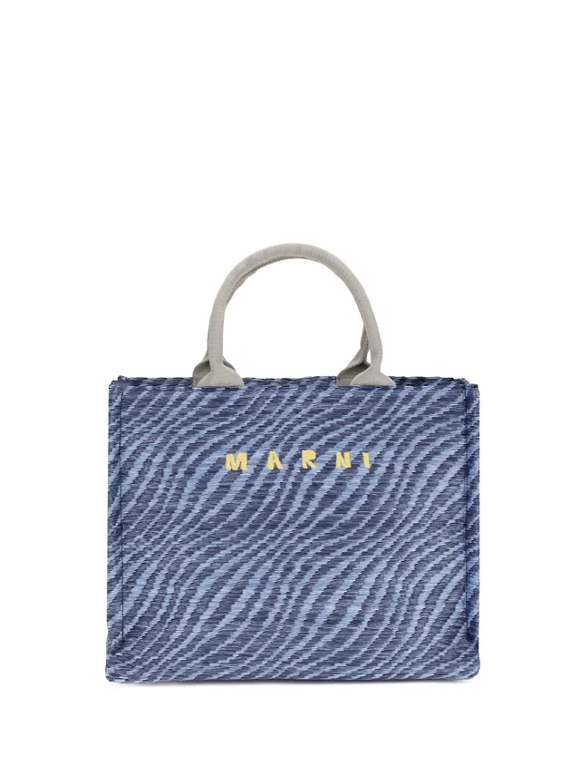 Marni Zebra-Striped Nylon-Polyester Tote Bag — Blue Nylon; Polyester in Blue Nylon from HEWI