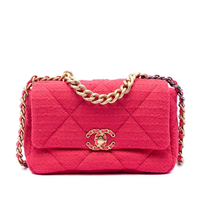 Pink Chanel Medium Tweed 19 Flap Satchel in Pink Tweed from Designer Revival