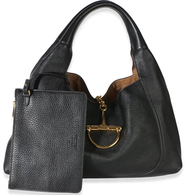 Gucci Black Grained Calfskin Softbit Maxi Shoulder Bag in Black Caviar leather from myGemma