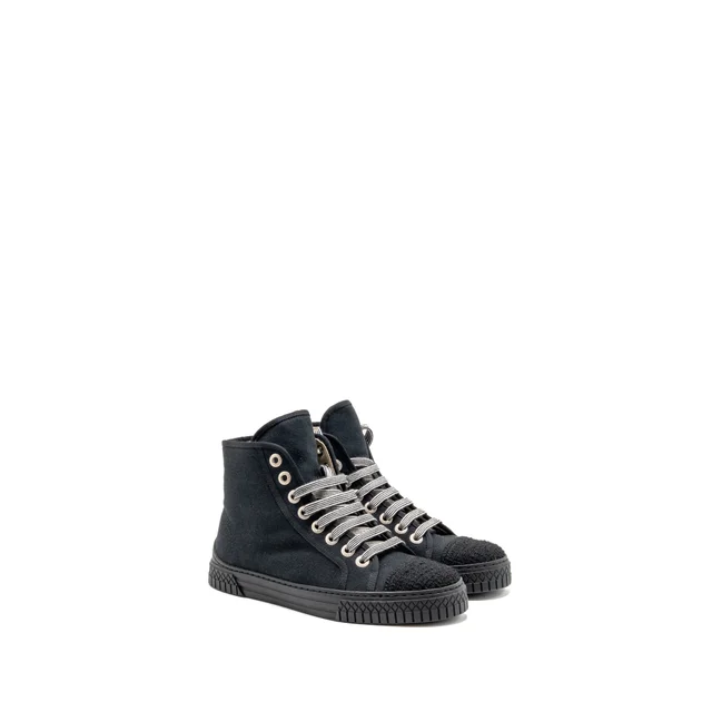 Chanel Size 36 17C High Top Sneaker Fabric/Tweed Black SHW from EMIER