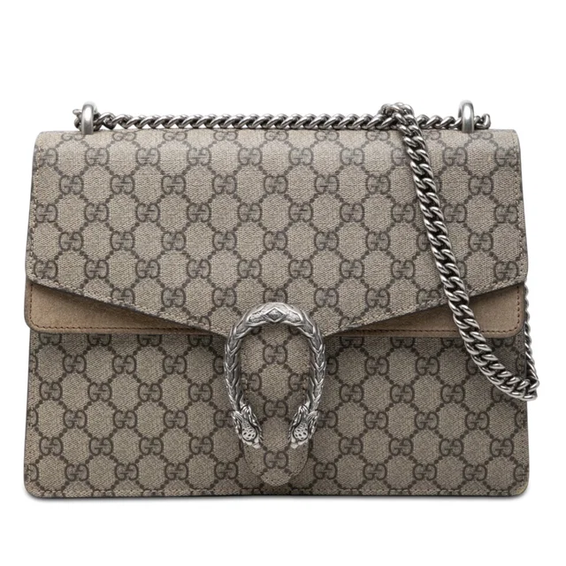 Beige Gucci Medium GG Supreme Dionysus Shoulder Bag in Beige Suede from Designer Revival