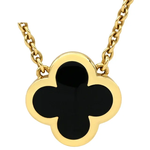Van Cleef & Arpels Necklace Alhambra Black Yellow Gold 18 in Black from The Reluxe