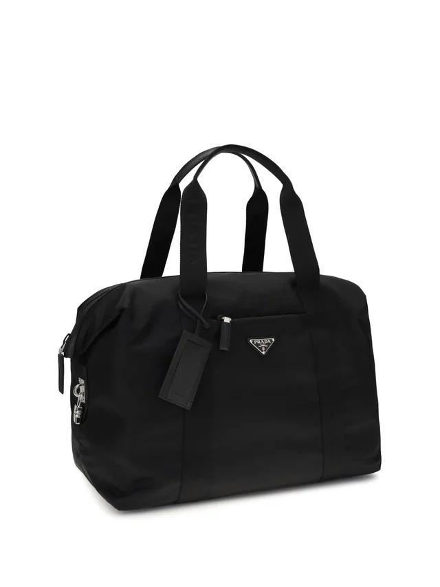Prada Calf Leather Travel Bag — Black (bos Taurus) Top Handle in Black Calfskin from HEWI