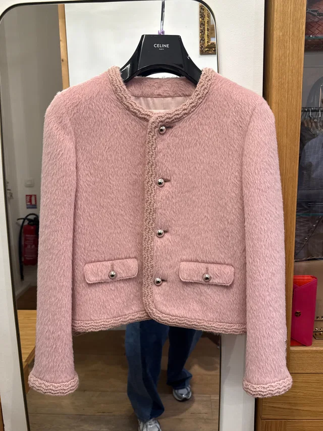 Celine Fluffy pink jacket in Pink Wool from Luxury Promise