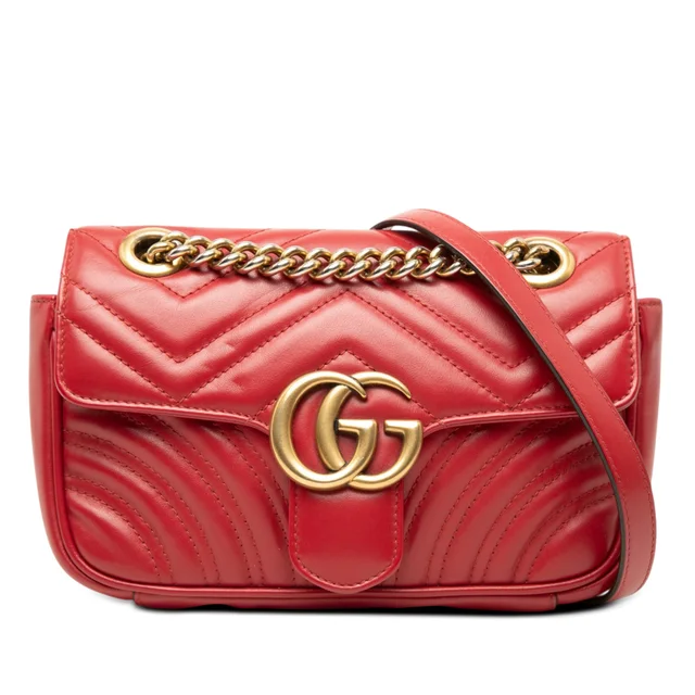 Red Gucci Small GG Marmont Matelasse Calfskin Shoulder Bag in Red Calfskin from Designer Revival, photo 1 of 1