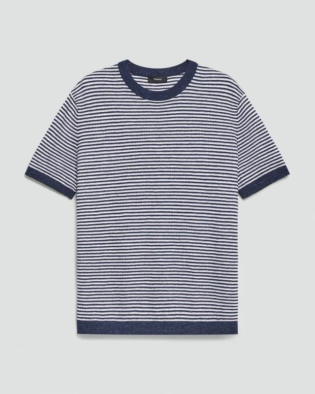 Theory Striped Tee in Pacific Linen in NEW BALTIC/WINTER IVORY 65% Linen, 23% Cotton, 12% Polyester; Exclusive Of Elastic, photo 6 of 12 from Theory