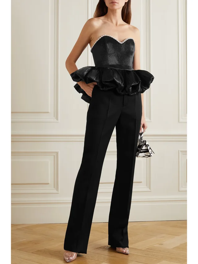 MISS SOHEE + The Vanguard embellished plissé-lamé peplum top in Black, photo 2 of 2 from NET-A-PORTER (Canada)