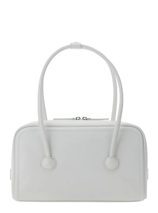 Margesherwood 'Soft Boston' White Small Shoulder Bag with Logo Lettering on the Front in Leather for Women in White COW LEATHER 100% from Gaudenzi Boutique, photo 1 of 1
