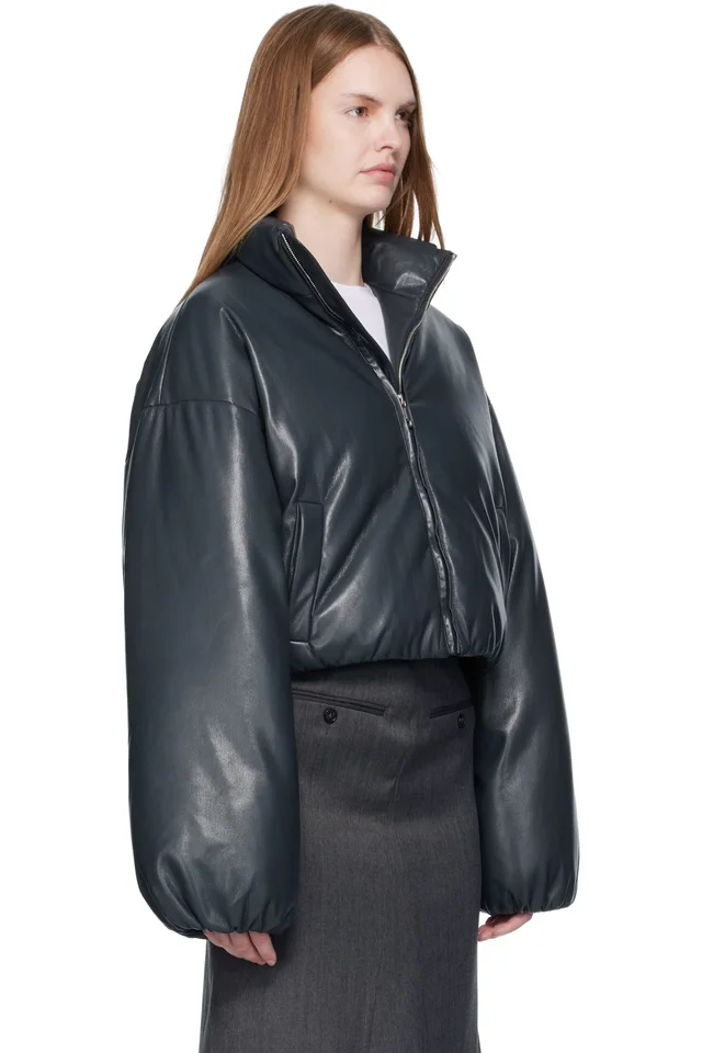 Nanushka Black Lilima Down Vegan Leather Jacket, photo 2 of 4 from SSENSE