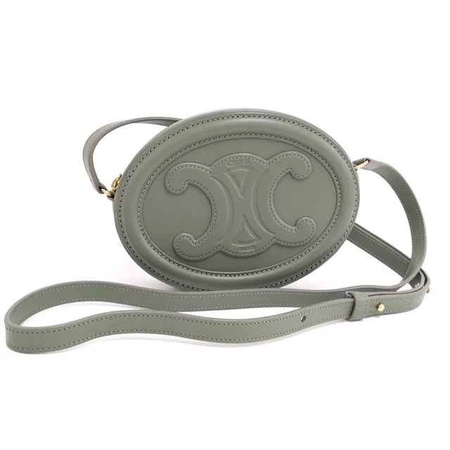 Celine Oval Pass Triomphe Shoulder Bag Leather Khaki in Green Leather from The Reluxe