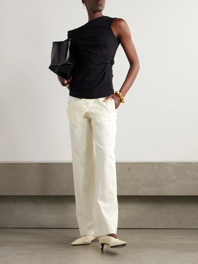 PROENZA SCHOULER Oliver button-embellished wool-blend gabardine wide-leg pants in White, photo 2 of 2 from NET-A-PORTER (Canada)