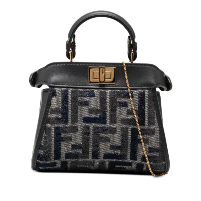 Grey Fendi Nano Zucca Chenille Peekaboo Satchel in Grey Leather from Designer Revival