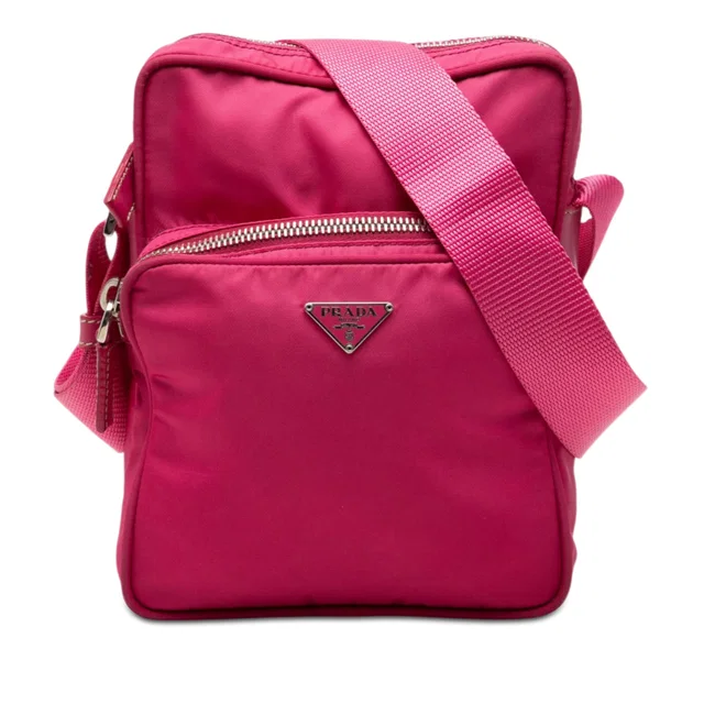Pink Prada Tessuto Zip Top Crossbody in Pink Nylon from Designer Revival