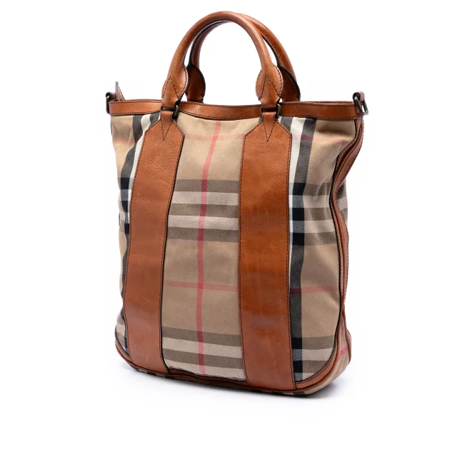 Beige Burberry House Check Canvas Bonington Satchel in Beige Canvas from Designer Revival, photo 2 of 5